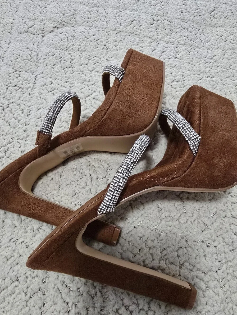 Women's Brown Suede Platform Heels with Crystal Straps
